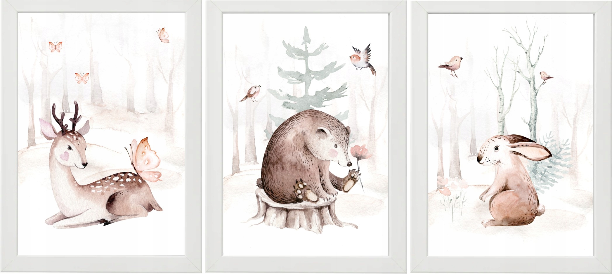 

Zestaw 3 Obrazki Plakaty A4 sarenk miś królik las