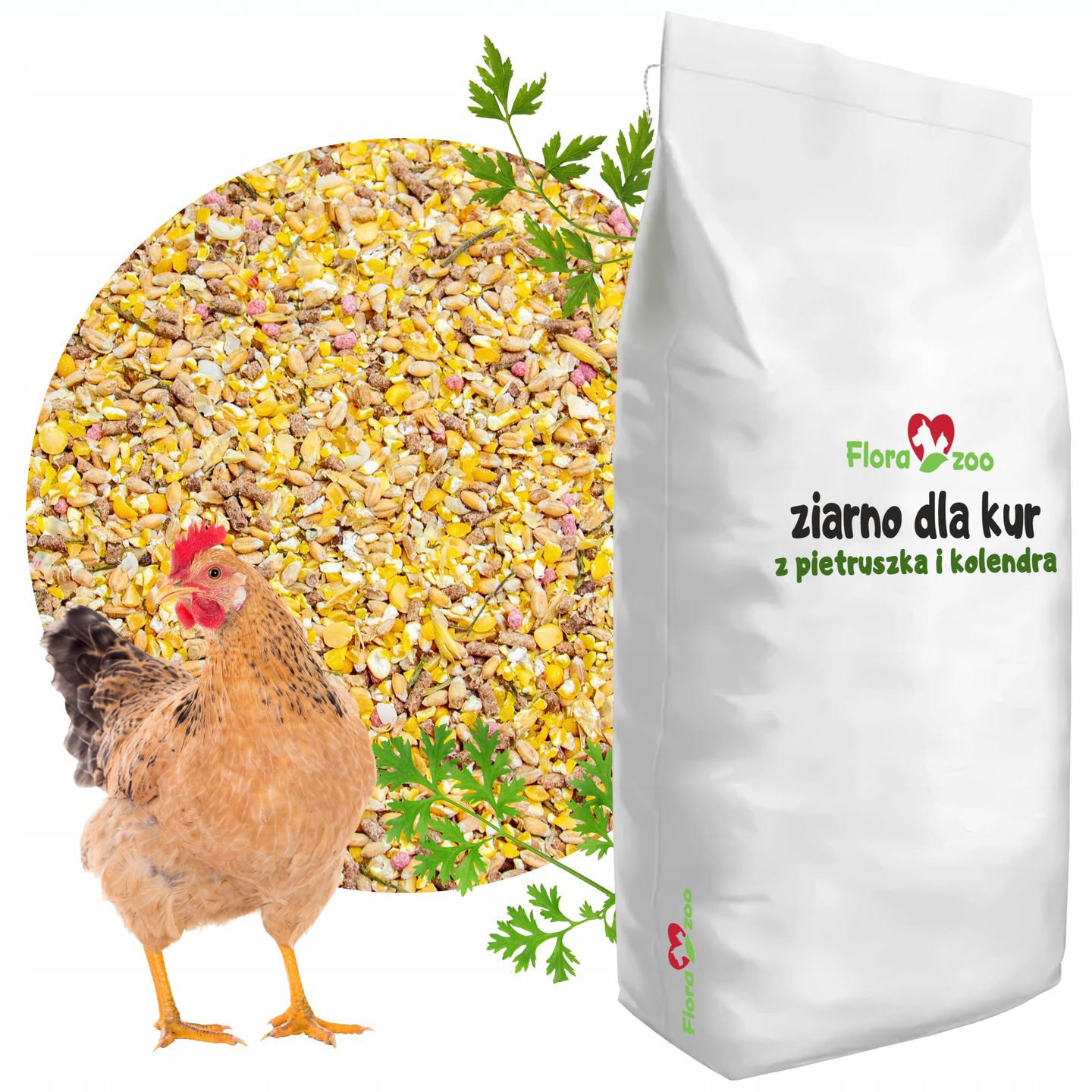 NATURALNA KARMA PASZA ZIARNO Z PIETRUSZKA KOLENDRA DLA DROBIU KUR NIOSKA