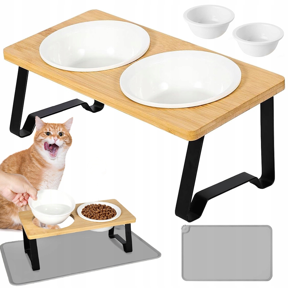 Levně Dávkovač Pro Zvířata S Keramickými Miskami A Ergonomickou Silikonovou Podložkou