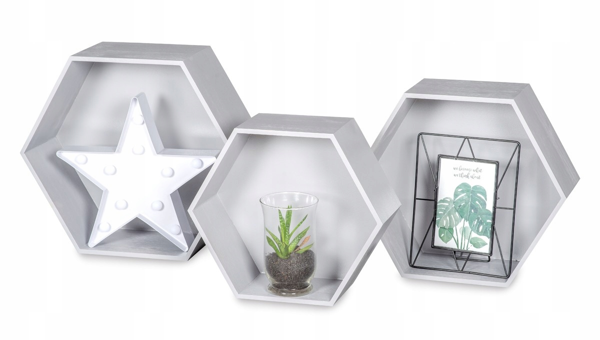 Drevené Nástenné Police Včelí Plást Heksagon Závesné Dekoračné 3 Ks