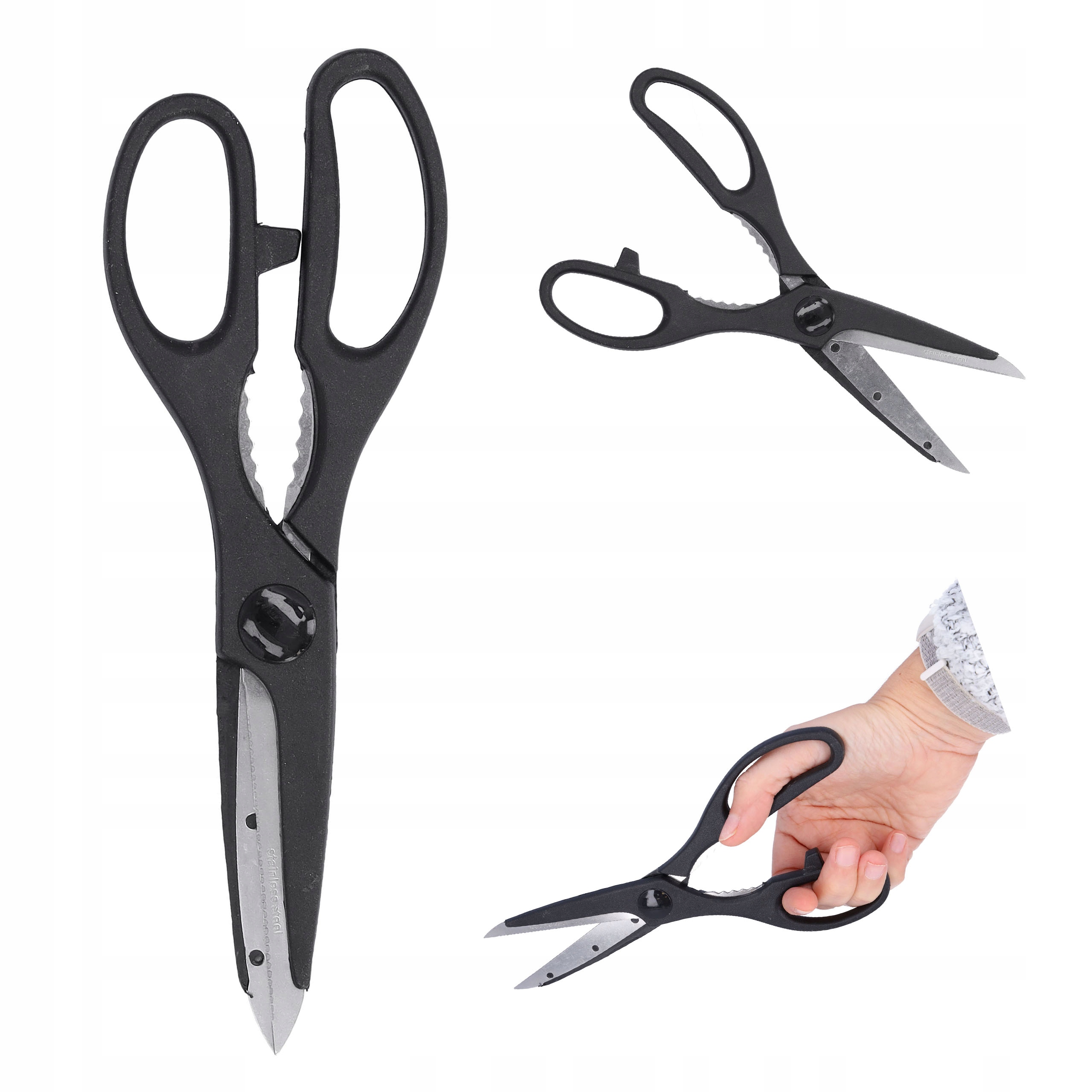 Nożyczki nożyce uniwersalne wytrzymałe mocne ostre stalowe 21 cm czarne