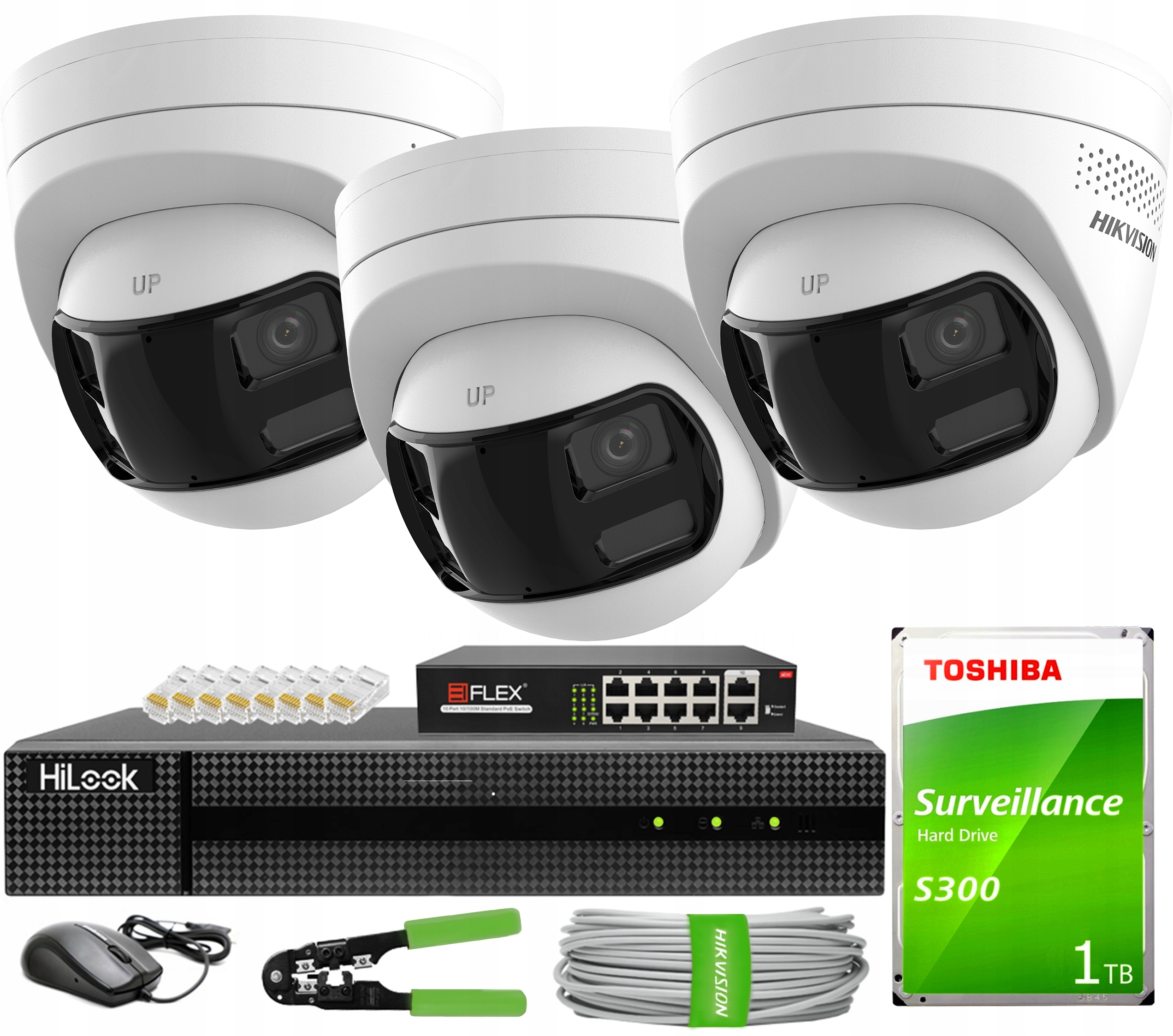 Ip monitorovací sada 3x kamera DS-2CD1383G2P-LIUF/SL 8MPx Nvr Switch 1TB