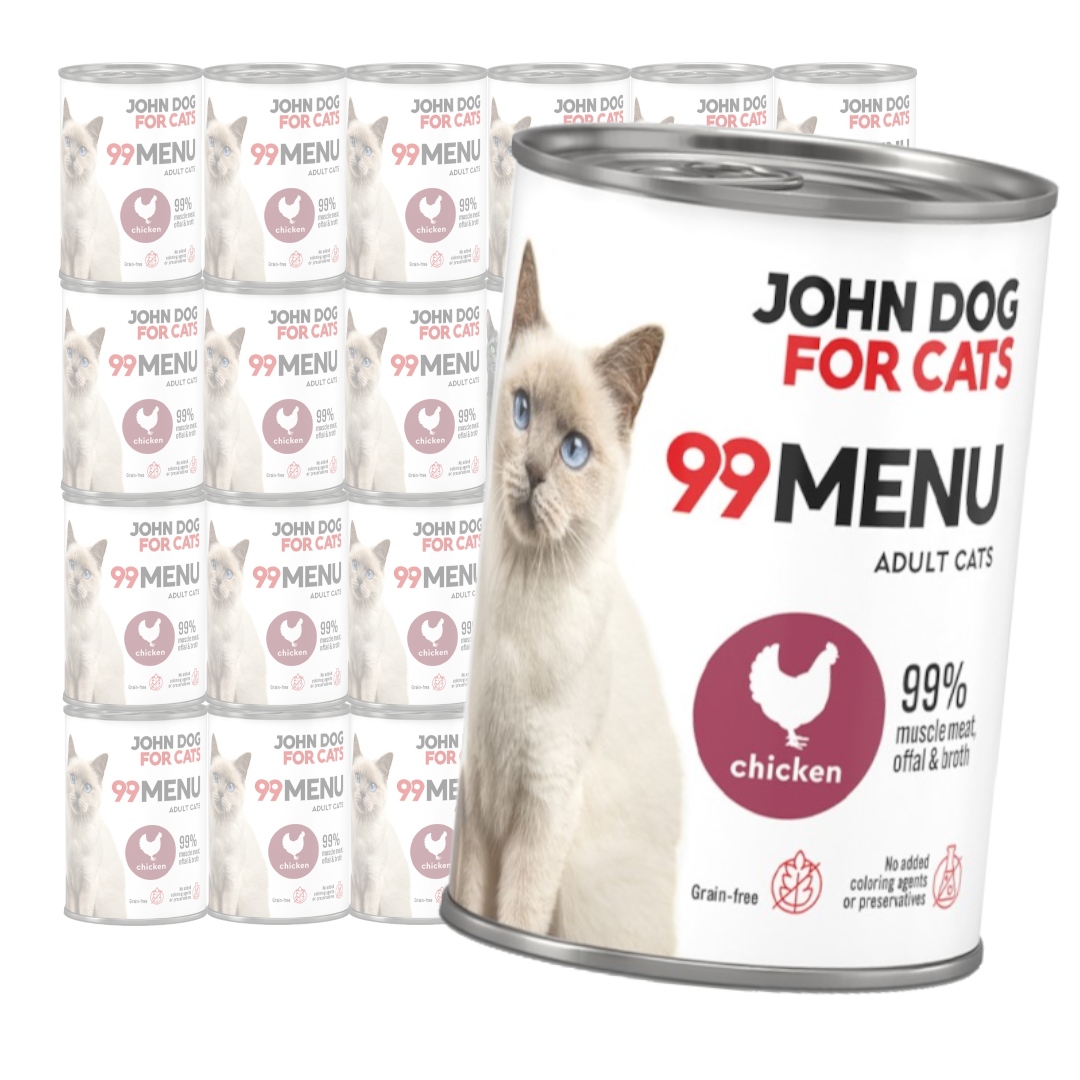 Levně John Dog for Cats 99 Menu Mokré Krmivo Pro Kočky s kuřecím masem 24x400 g
