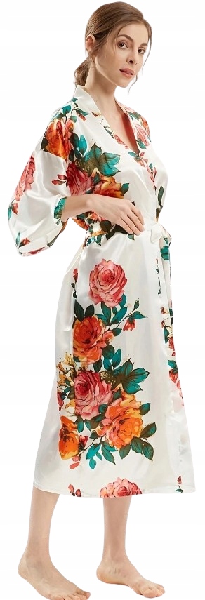 Dlouhý Saténový Župan Růže Satén Kimono Elegantní Saténový Župan