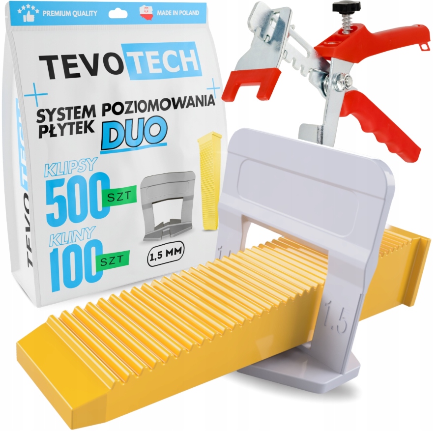Sada Systému Vyrovnávání Dlaždic Duo 500 Klipů 1,5 MM 100 Klínů Kleště