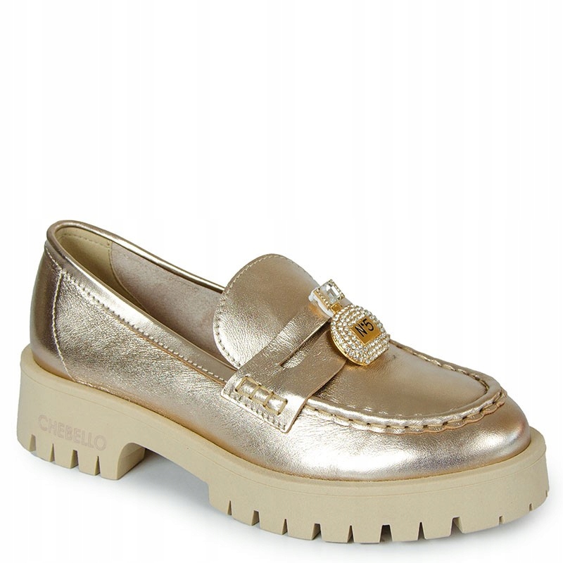 Chebello 4291 Zlaté Kožené Mokasíny S Ozdobou 38