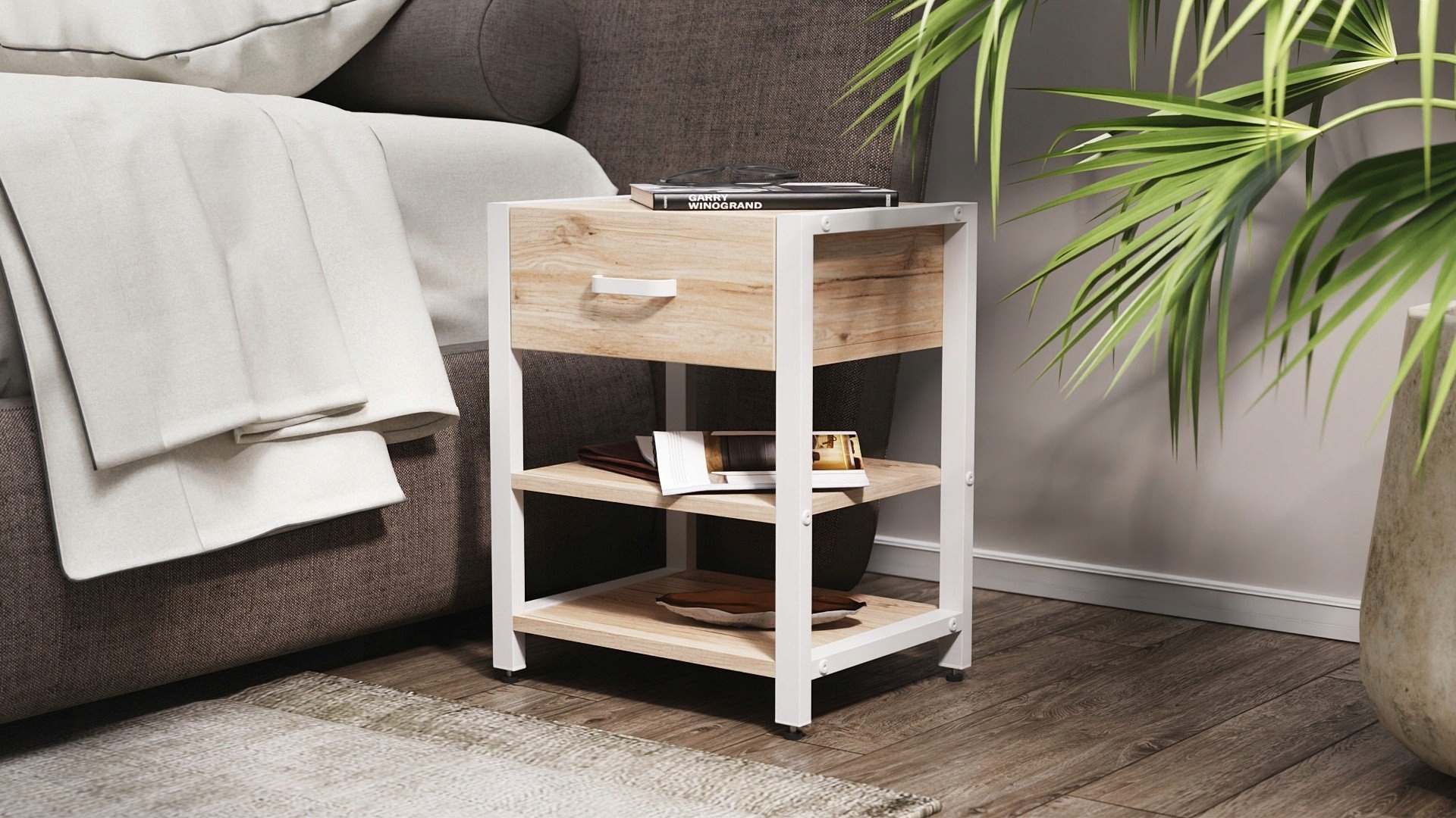 Noční stolek Noční stolek Loft Vivien 1-2 white/artisan Tm Smart Regaly