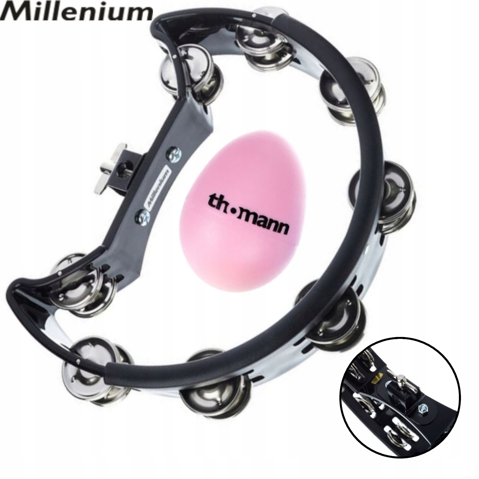 DT300 Bk Hi-Hat Czarny tamburyn z uchwytem Millenium +Egg shaker Thomann