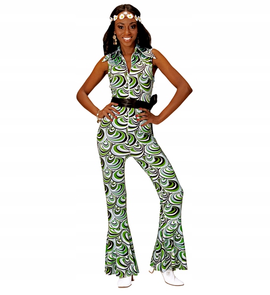 Kostým Hippie Disco 70. a 80. Léta Zelené Vzory m