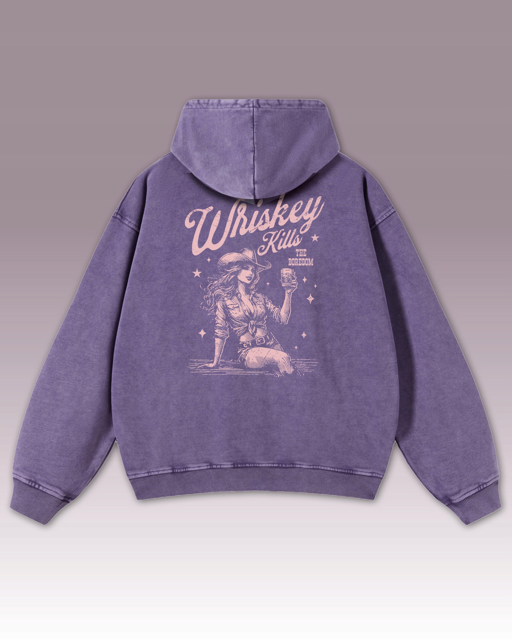 Mikina Whiskey Kills Boredom Zabíjí nudu Sarkasmus Kovboj Fialová XXL