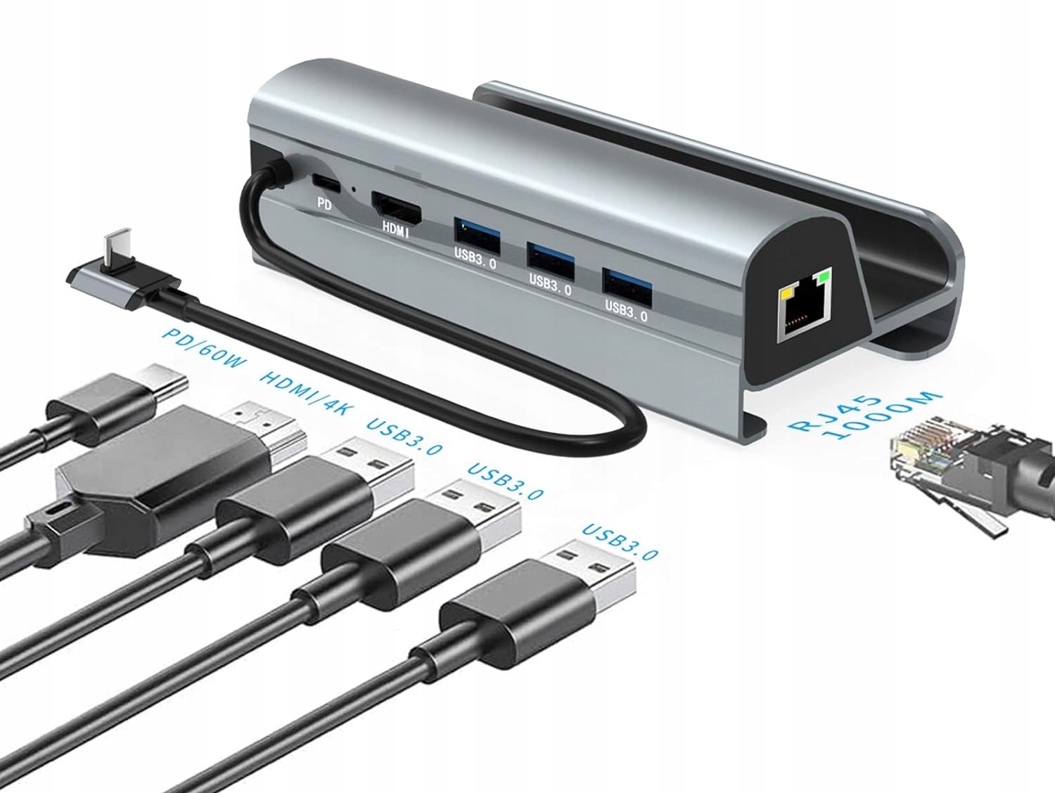 6w1 HUB Stacja Podstawka USB-C do Nintendo Switch HDMI 4K USB 3.0 PD RJ45