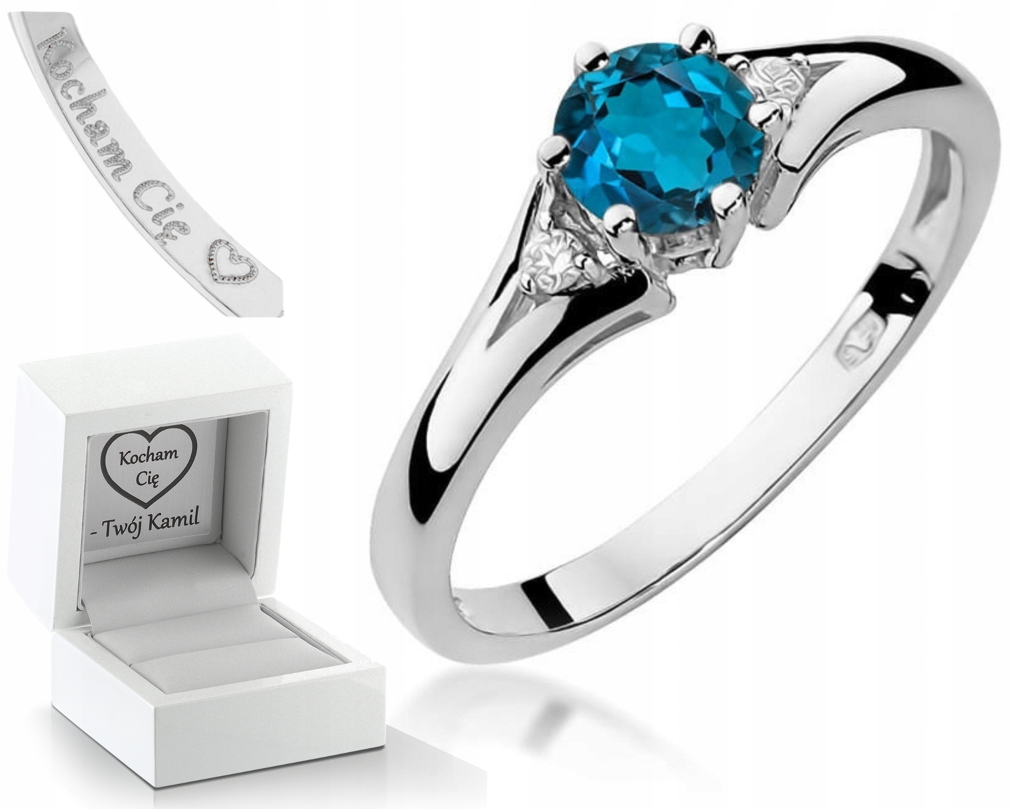 Prstýnek Topaz London Blue Brilianty Bílé Zlato