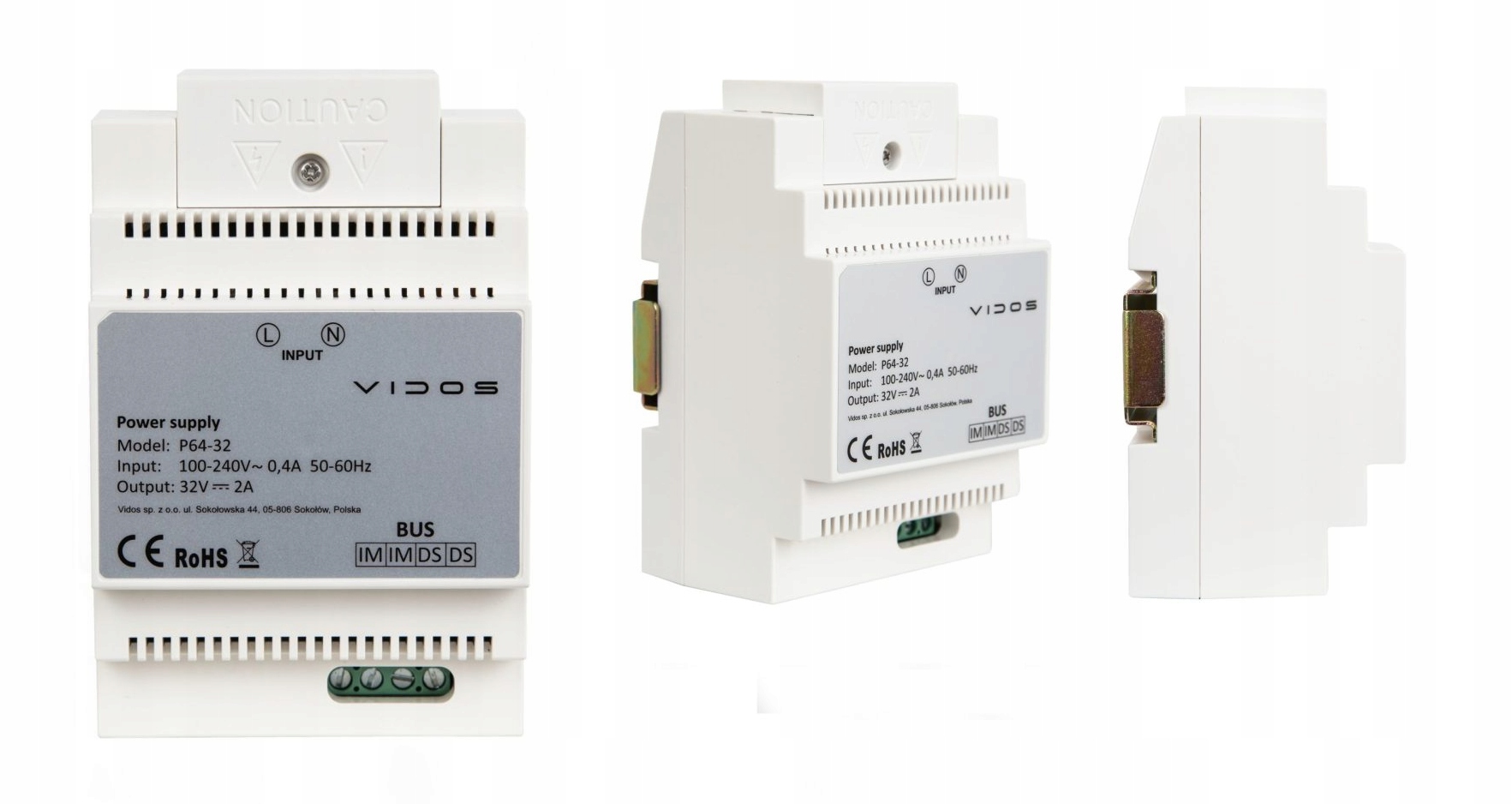 Zasilacz Vidos P64-32 na szynę Din do dwużyłowych systemów Vidos 2IP