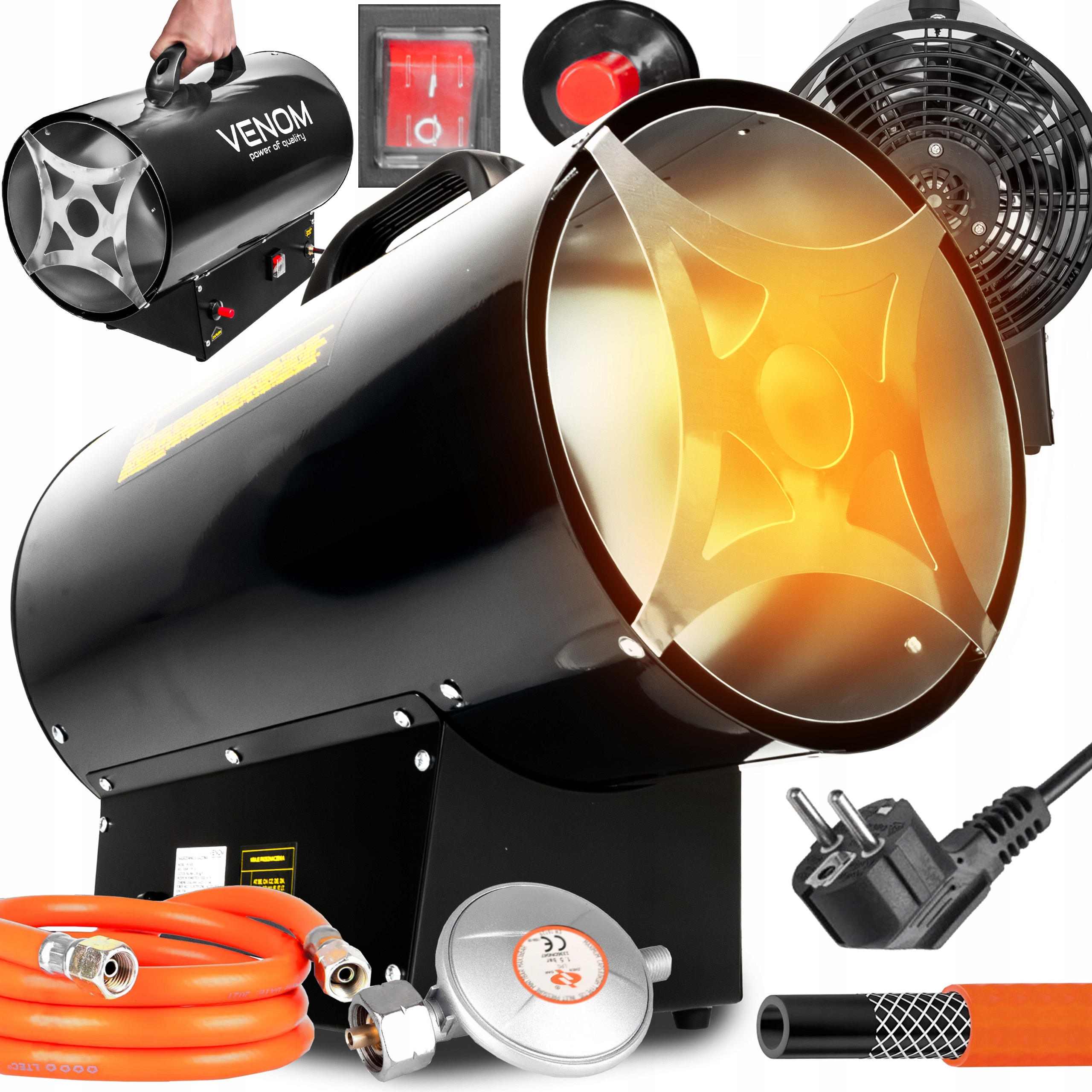 Plynový Ohřívač Dmychadla Velký Výkon 30 kW Na Láhev Radiátor Hadice Reduktor