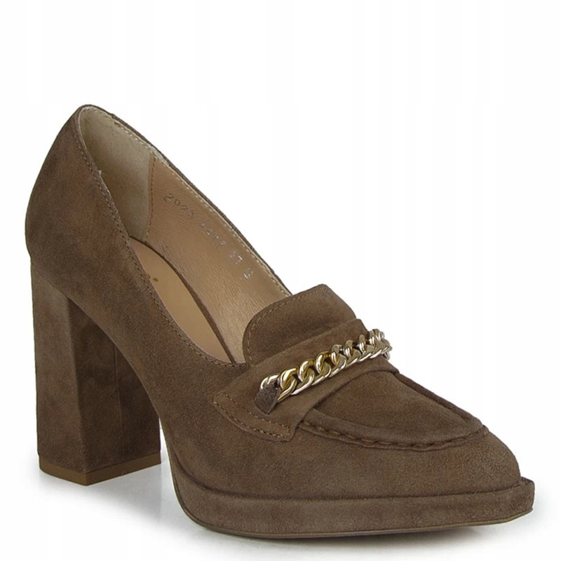 Simen 6299A Lodičky Sloupek Kůže Semiš Hnědá Mocca 37