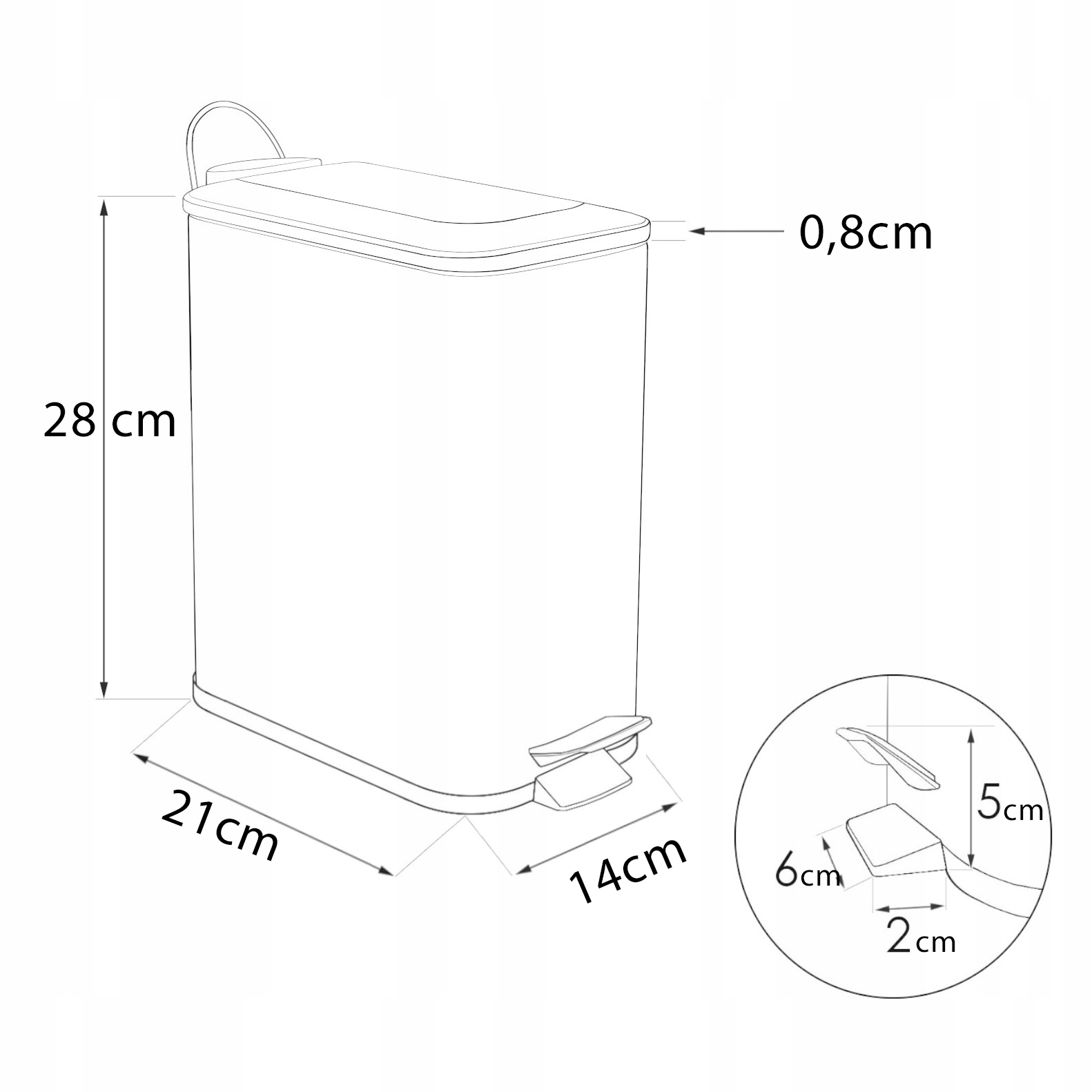 Kosz na śmieci łazienkowy wolno opadajaca pokrywa mały czarny śmietnik YOKA Otwieranie przycisk nożny