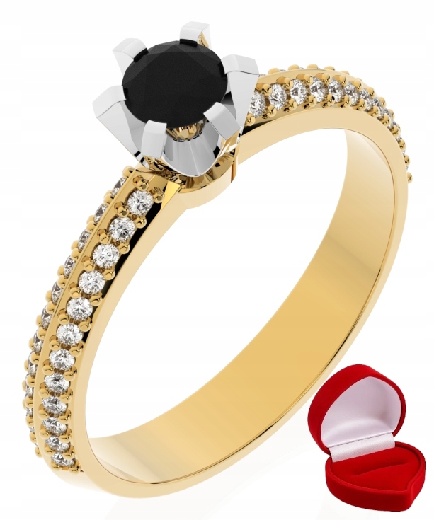 Zlatý Prstýnek 585 14k Černý Briliant 0,19 ct R29