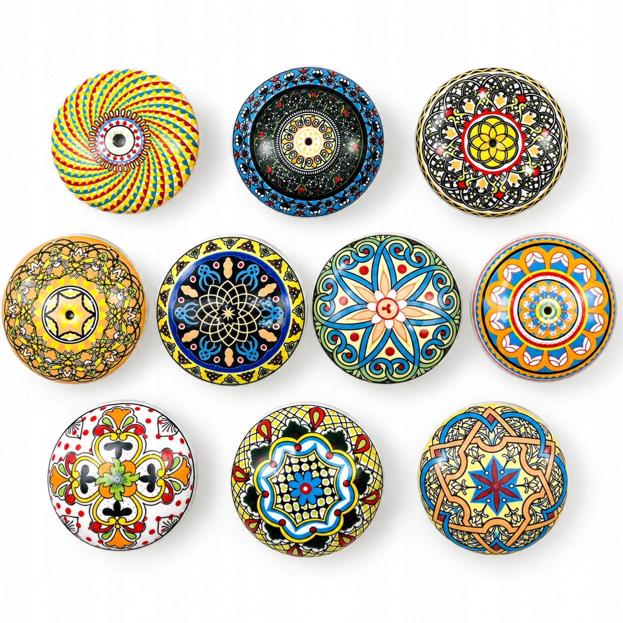 Keramické knoflíky boho barevné pro zásuvky, 10 ks, 38 mm
