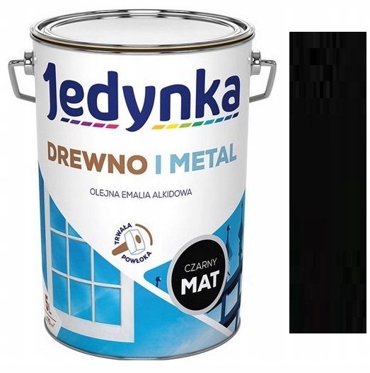 Jedynka Farba Do Drewna I Metalu Czarny Mat 5L
