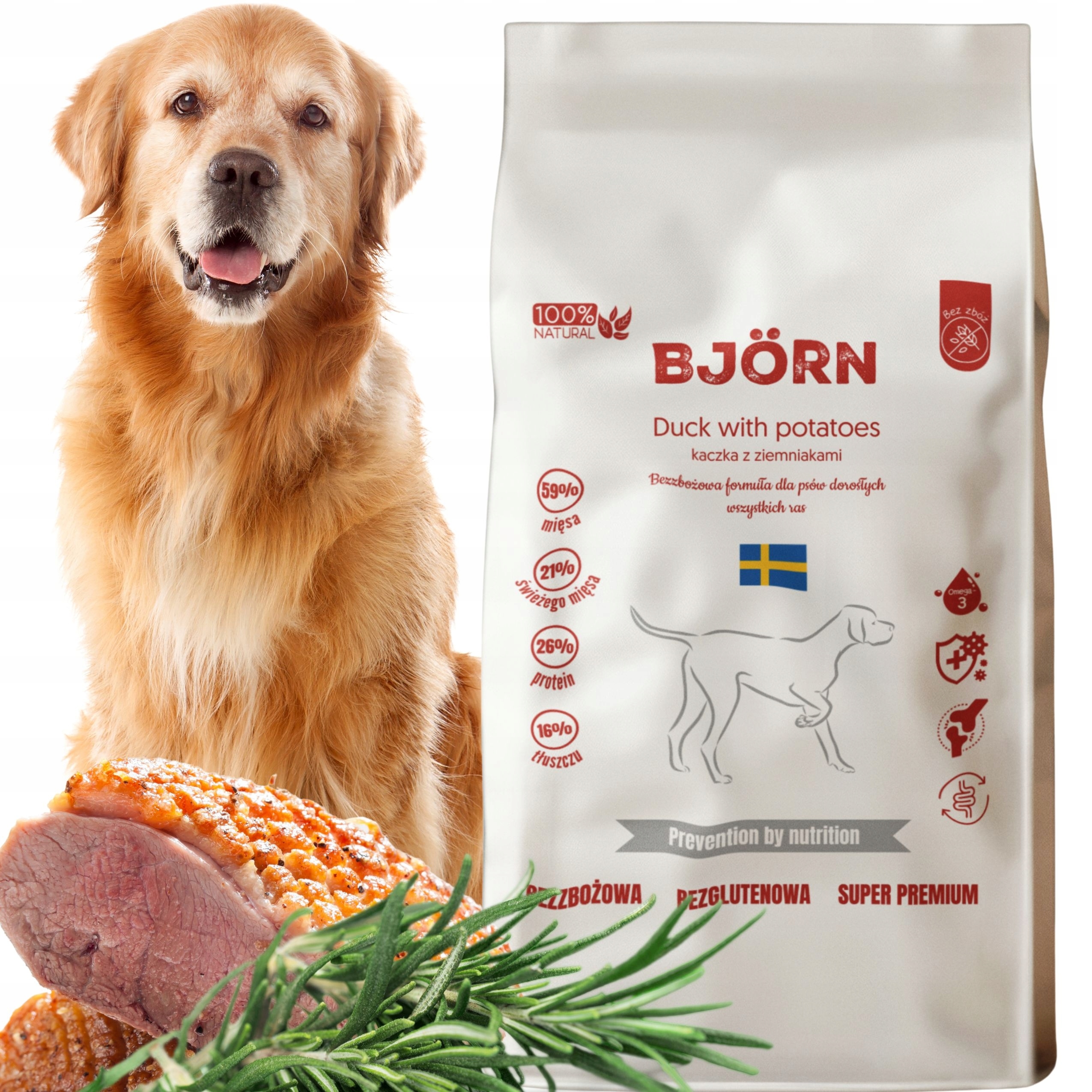 Levně Suché krmivo Björn bez obilovin pro psa s kachnou zdravé 60 % Maso 10 kg