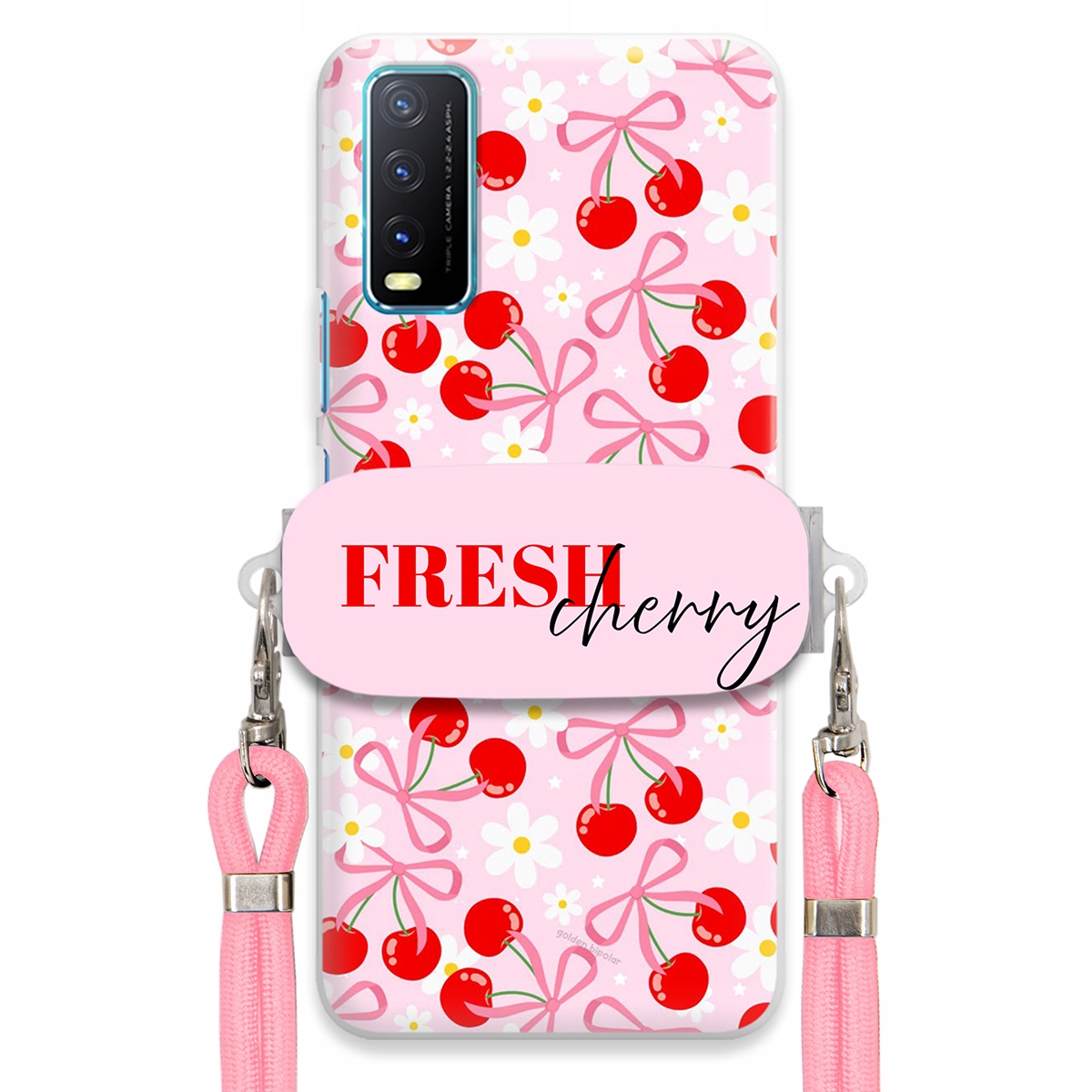 Puzdro pre Vivo Y21 2021 Case držiak šnúrok Ružový Fresh Cherry Kokardy