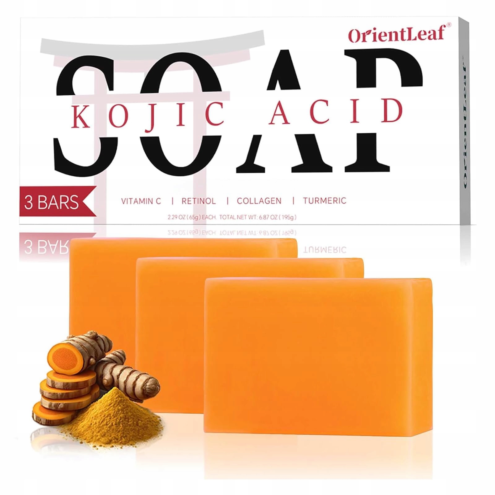 Orientleaf Mýdlo Kojic s kurkumou Proti Pigmentovým Skvrnám s vitamínem C a kolagenem