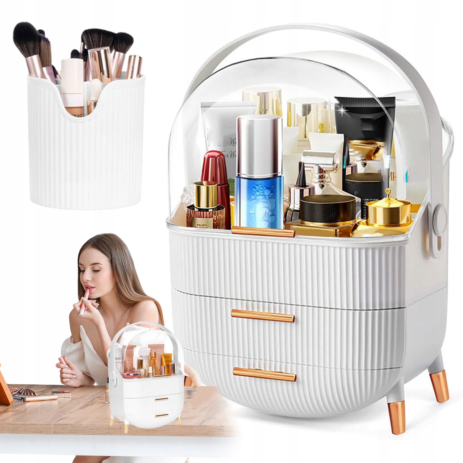 Šperkovnice Organizér Skříňka Kufřík Toaletní Stolek Na Kosmetiku Bílý 3 Úrovně