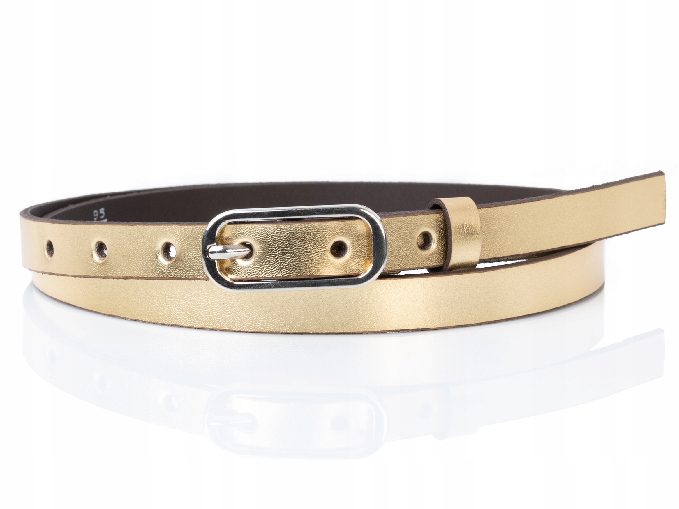 

Wąski pasek skórzany Złoty cienki 1,5 cm sukienki