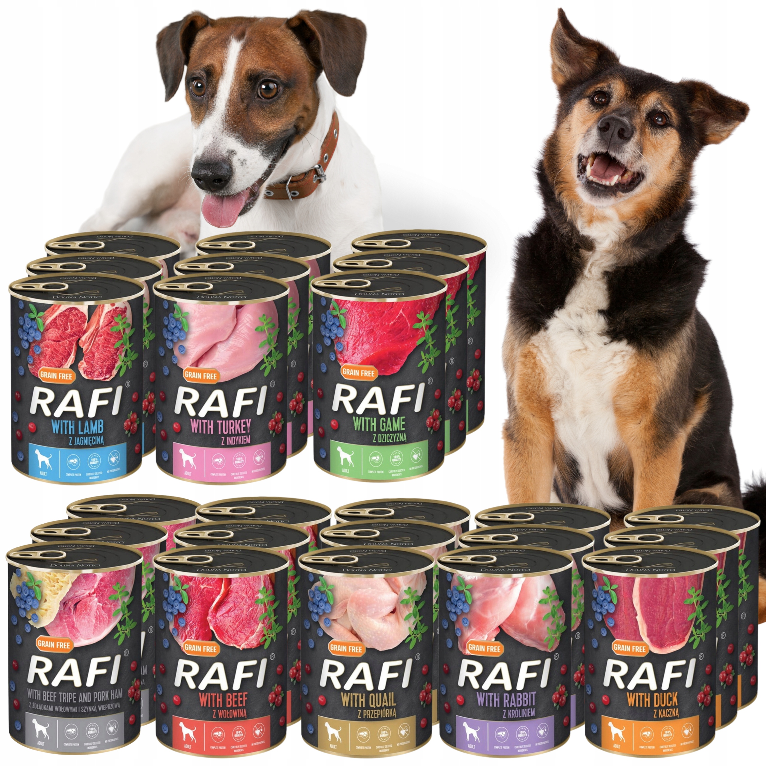 Levně Vlhké Krmivo Pro Psy Rafi, MIX 8 Příchutí, 24 X 400 G Bez Obilovin, Dolina Noteci