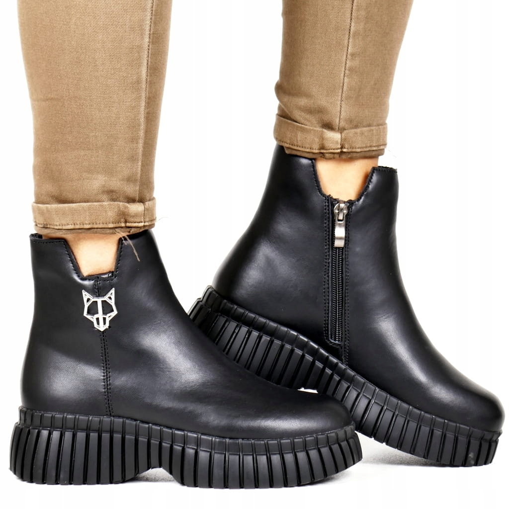 Černé Kožené Kotníkové Boty Na Platformě, Zimní Boty Zateplené, Stylové A Pohodlné