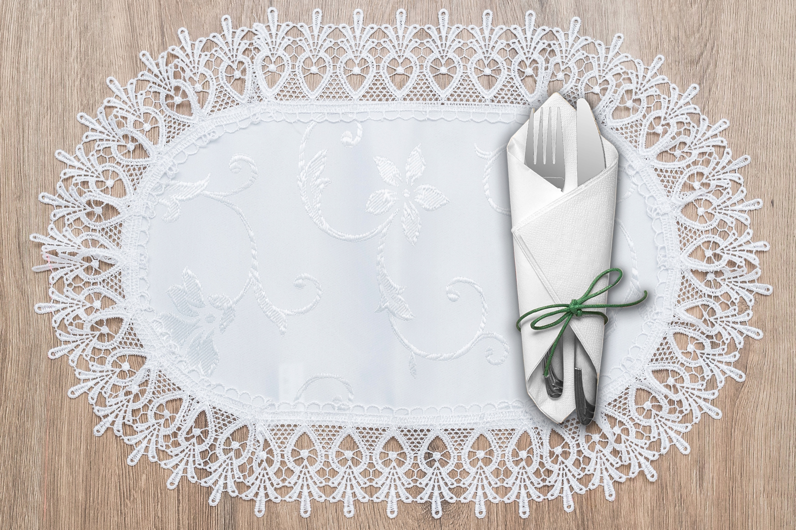 

Serwetka plamoodporna z Gipiurą 30x45 Owalna biała