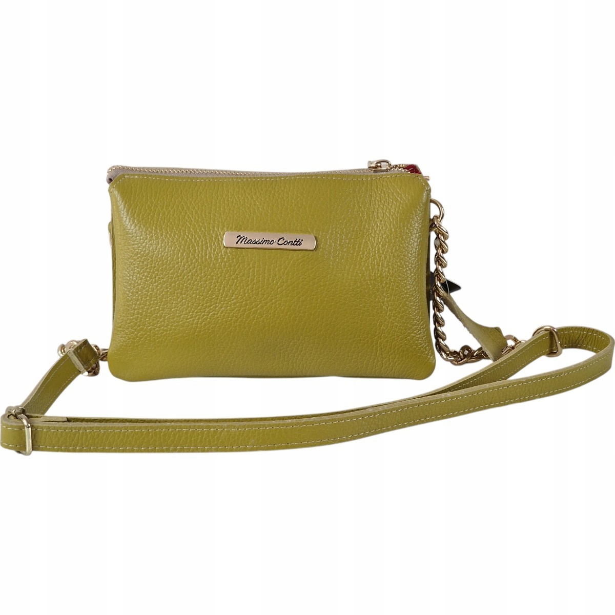 Massimo Contti Kabelka přes rameno na kolo přírodní kůže zelená olivová