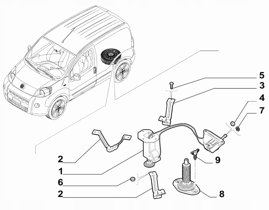 

Wspornik koła zapasowego Fiat Fiorino od 2007->