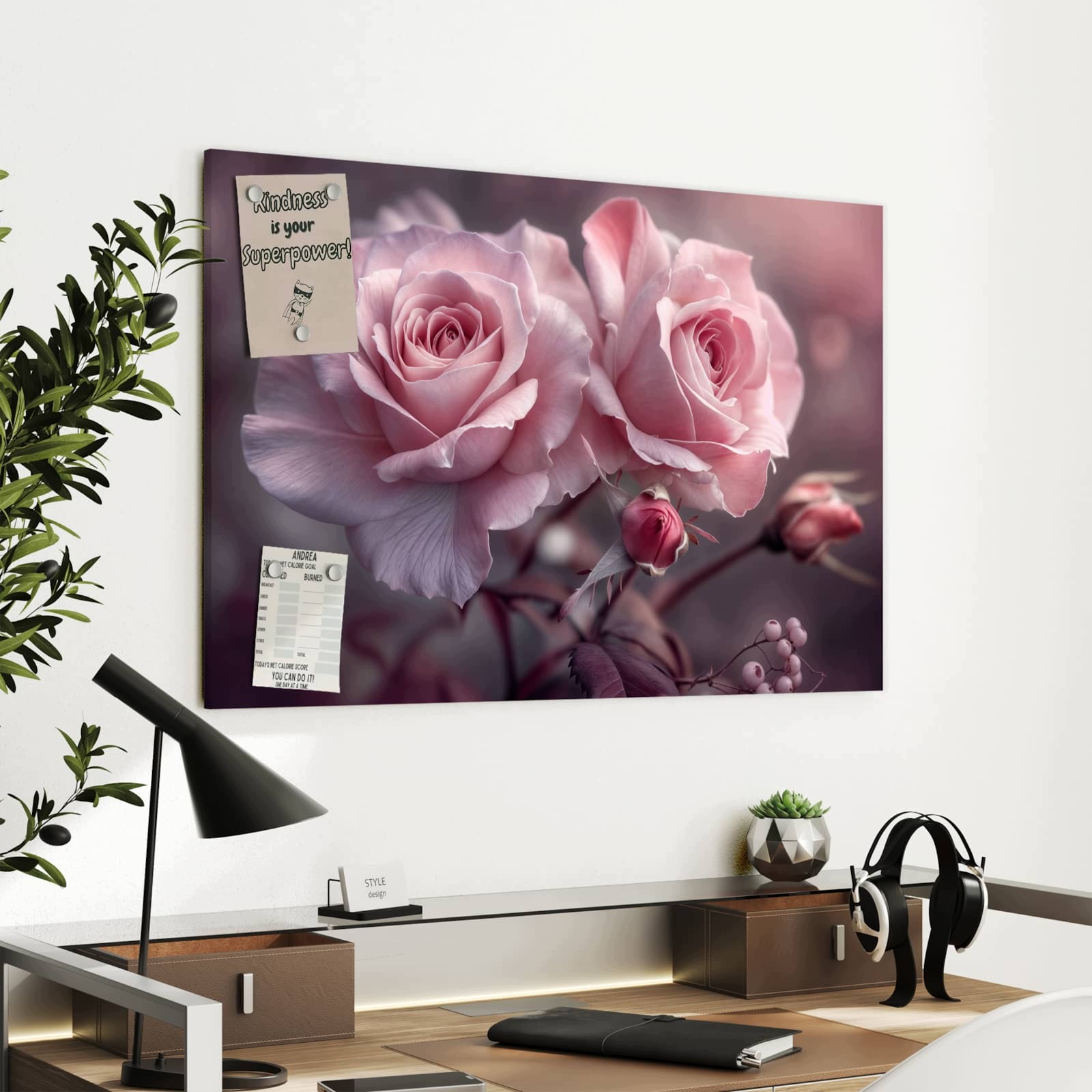 Magnetická tabule Romantické Růže 90 × 60 cm