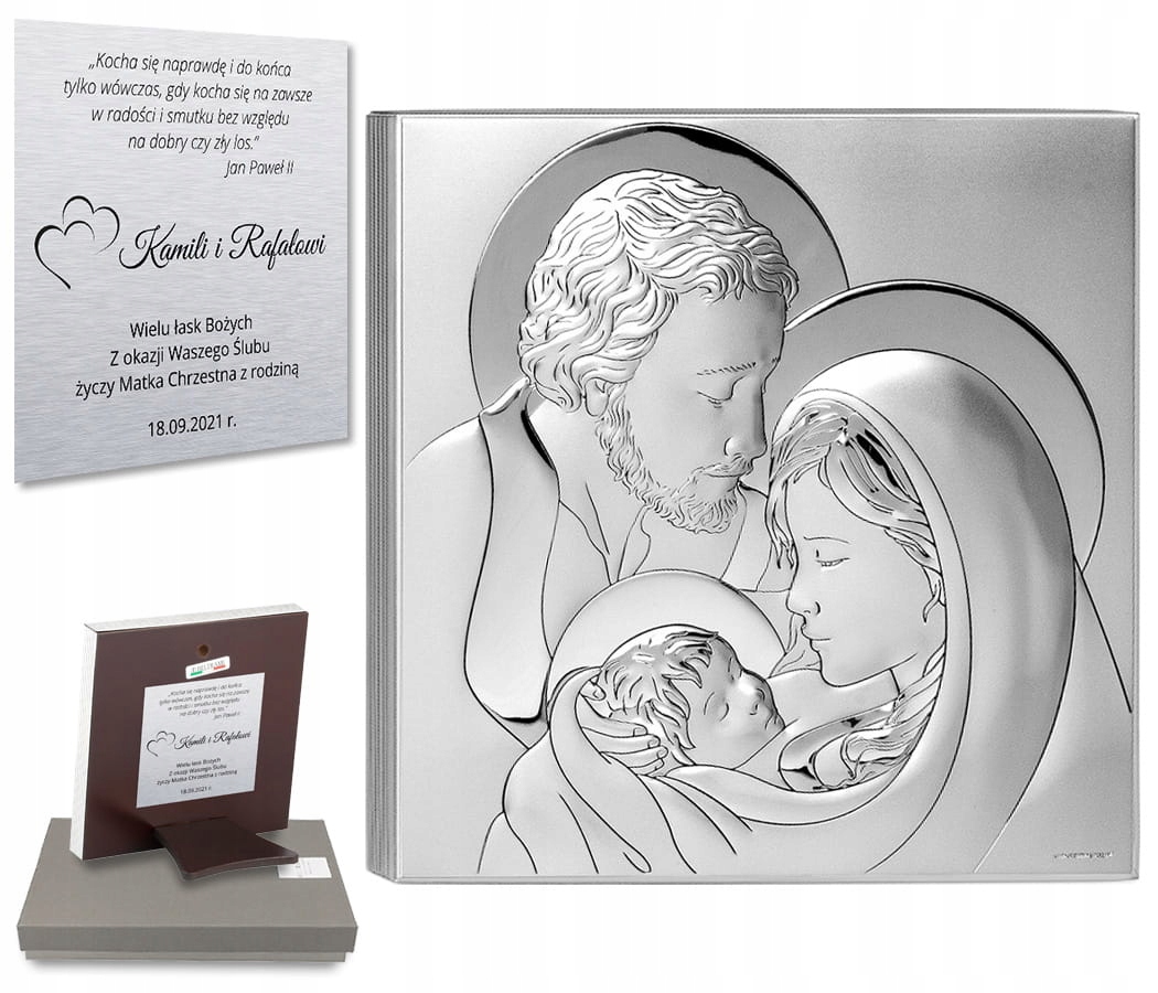 Stříbrný obraz Svaté rodiny Suvenýr na Svatba přijímání Křest s gravírováním