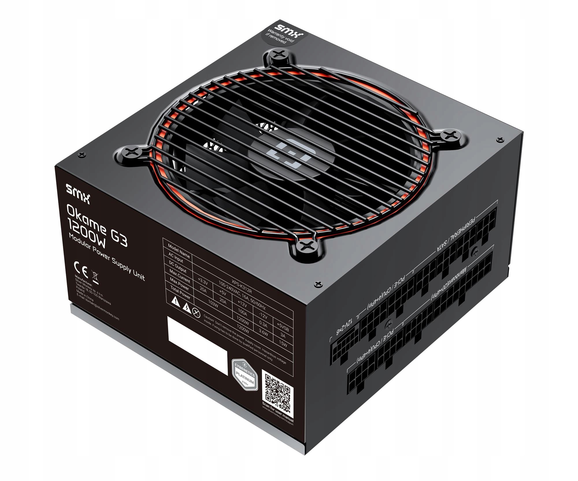 Zasilacz do komputera Smx Okame G3 1200W Atx 3.1 Modularny 80 Plus Platinum