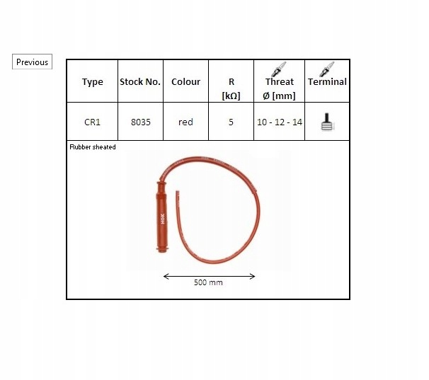 NGK FAJKA NA ŚWIECE GUMOWA PROSTA CZERWONA (NR 8035)