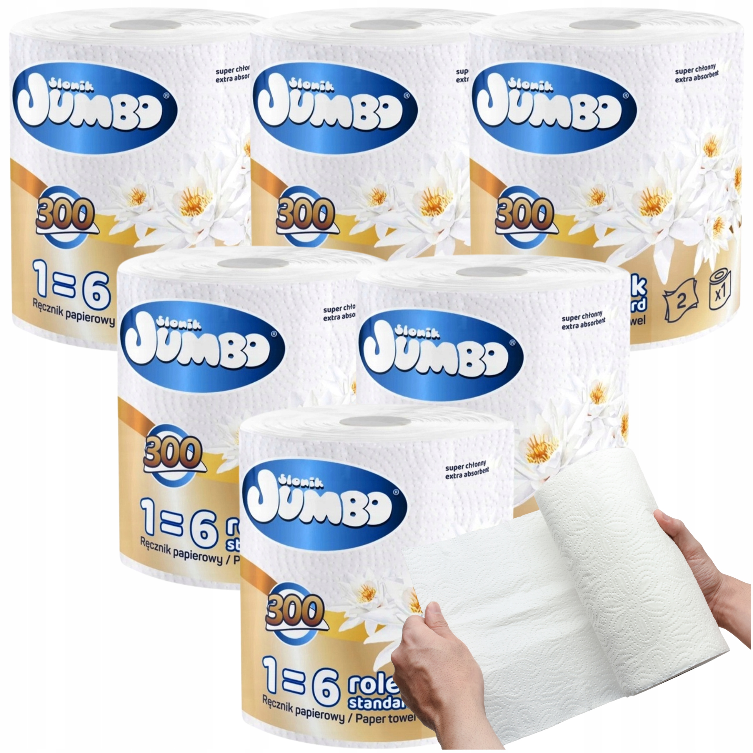 Levně Papírový ručník Sada Jumbo 6 rolí dlouhý 300 lístků slon