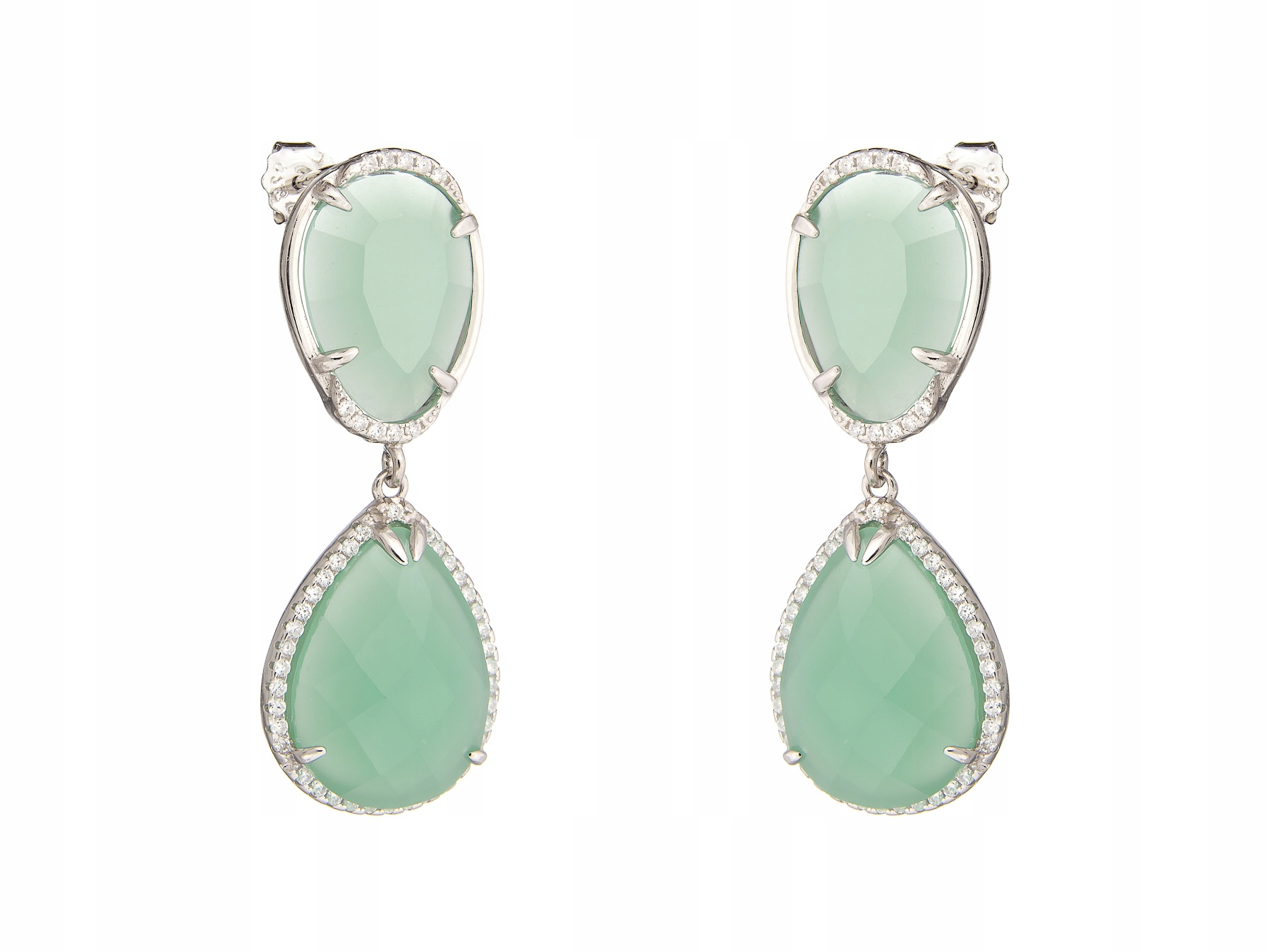 Krásné Stříbrné Náušnice S Rhodiovaným Sklo