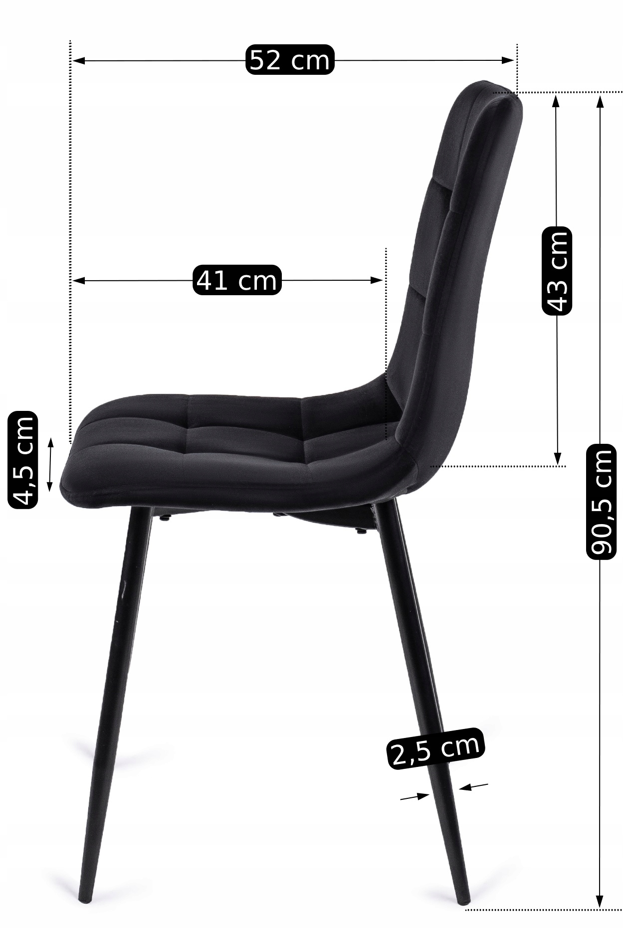 Krzesło Tapicerowane Pikowane Welurowe Kuchenne Do Jadalni Czarne PERU Kolor obicia czarny
