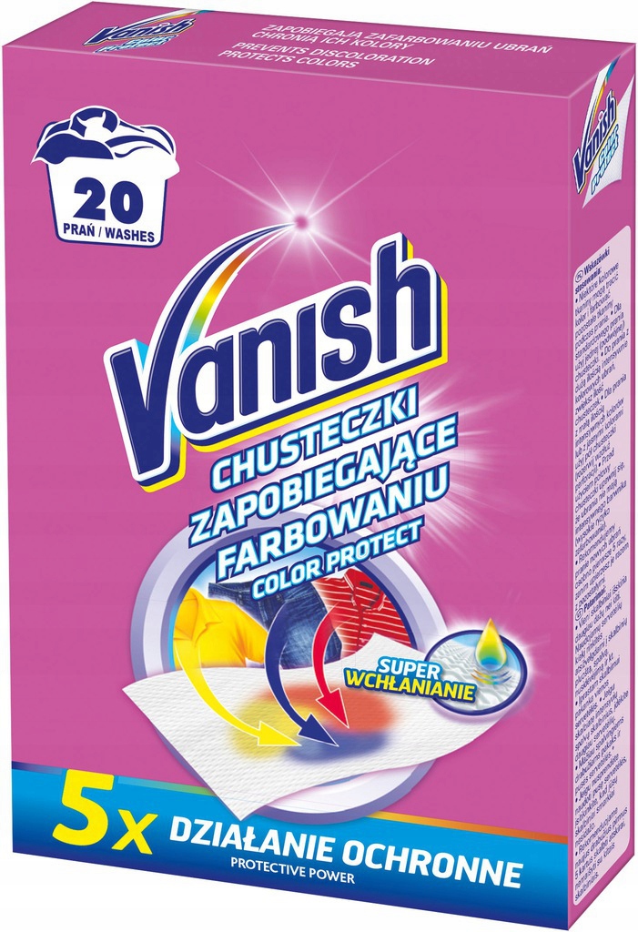 

Vanish chusteczki zapobiegające farbowaniu 20 prań