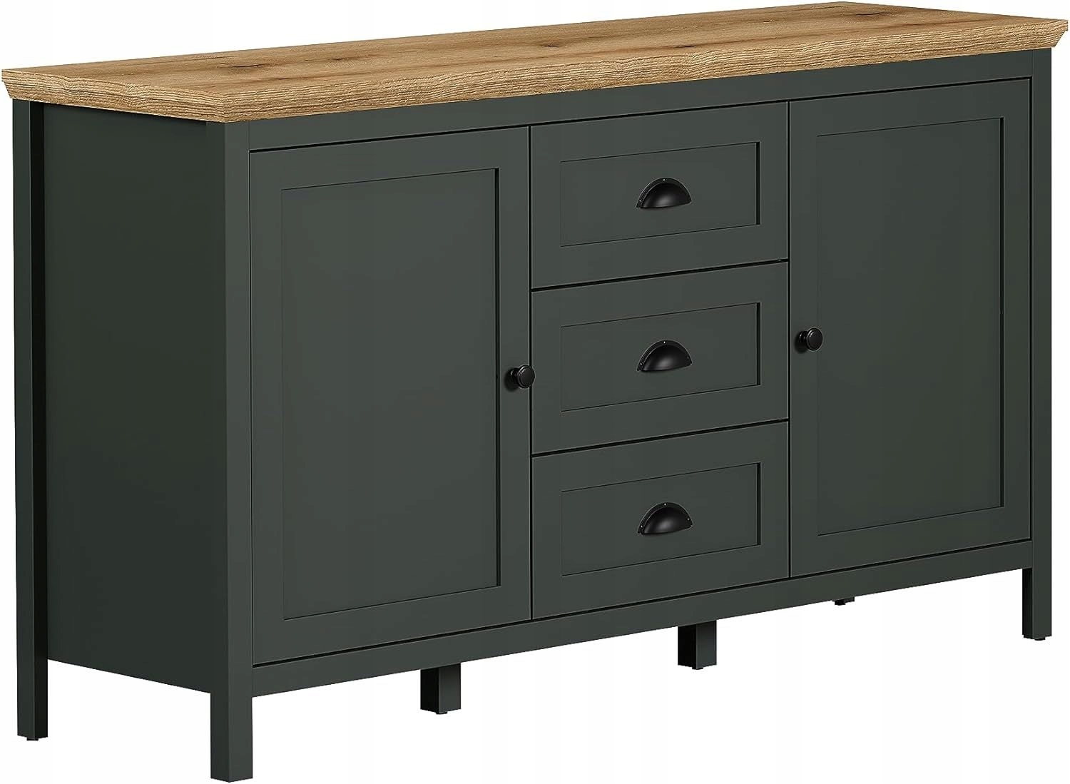 Komoda do salonu jadalni 2 drzwi 3 szuflady zielona dąb Evoke 146x45x86 Avr
