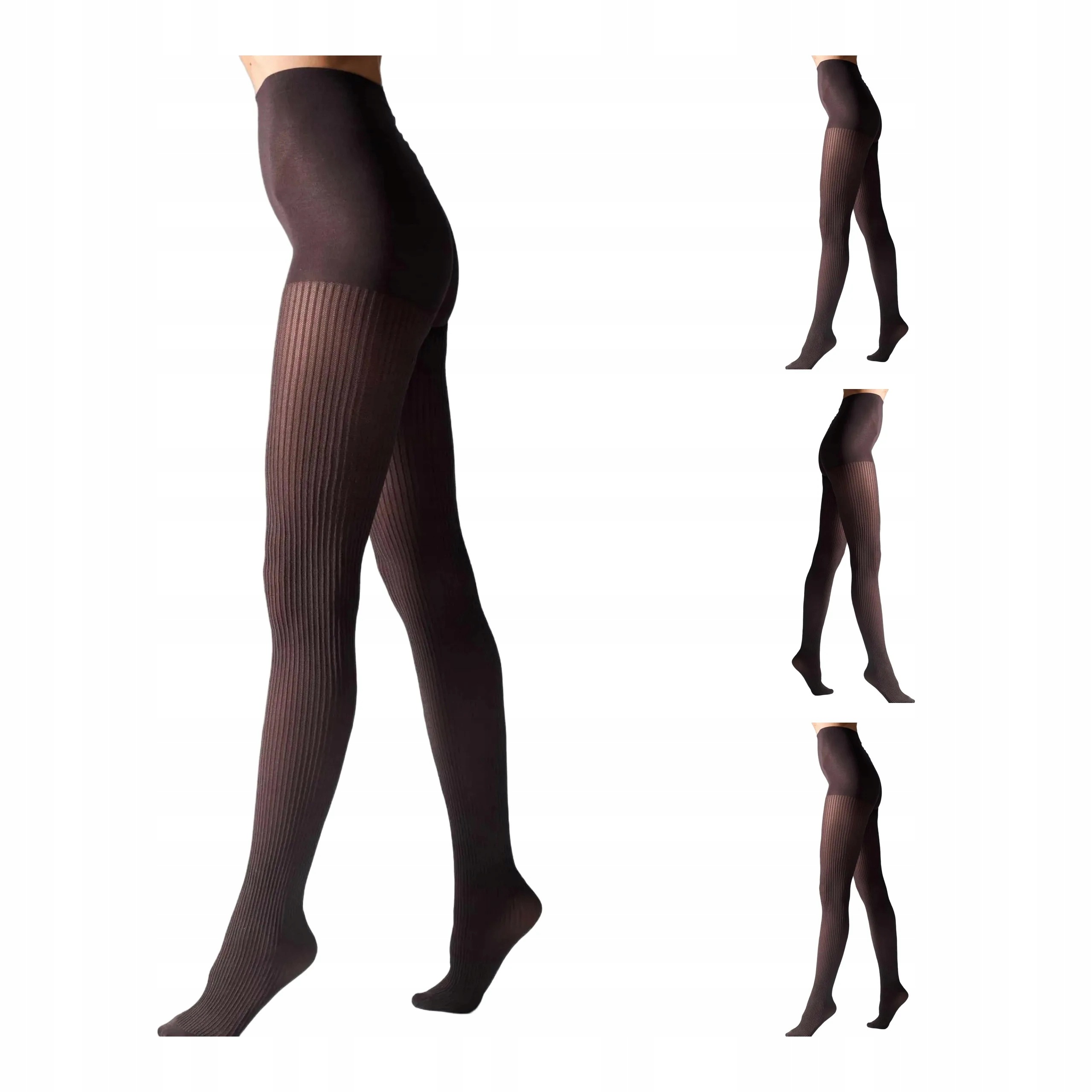 4 páry Punčocháče z mikrovlákna 70 den pruhované 1944 Rib Legs 4x Tabaco 2-S