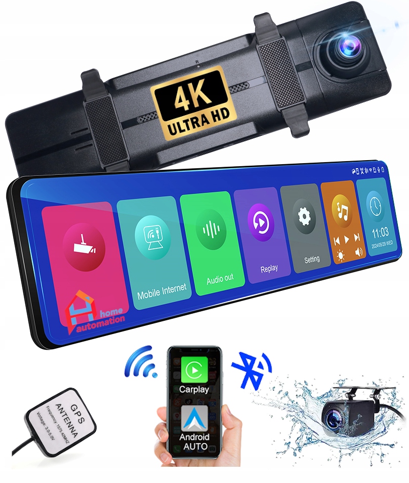 Videozáznamník jazdy Zrkadlo 12 Kamera Android Auto Carplay 4K Navigácia