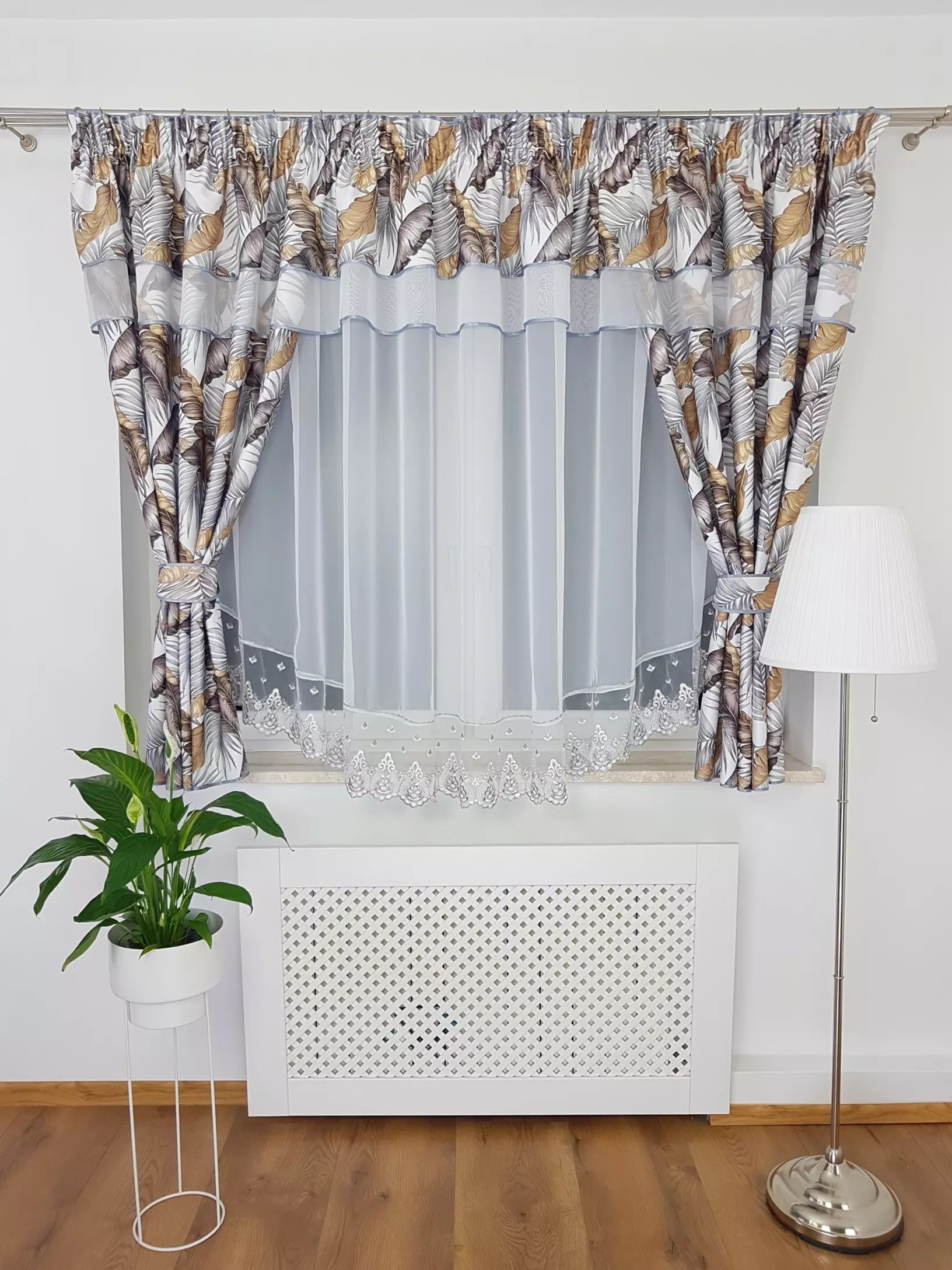 Firanka Gotowa Z Zasłonami I Haftem Szarobrązowa Firanki Do Kuchni Woal