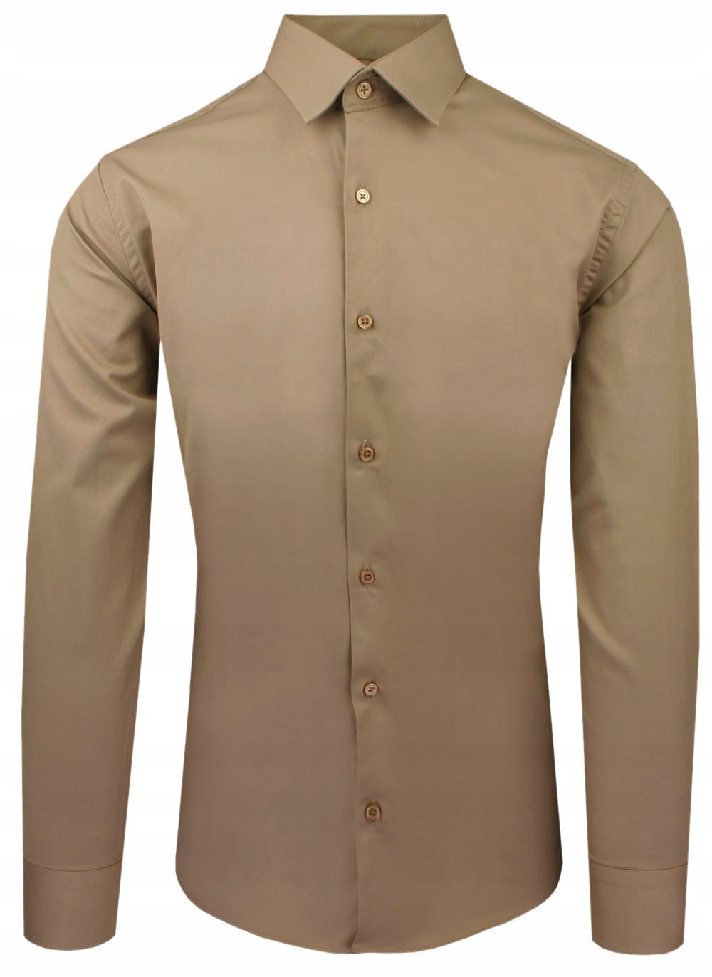 Hnědá bavlněná košile s vypasovaným střihem, jednobarevná 46/176-182