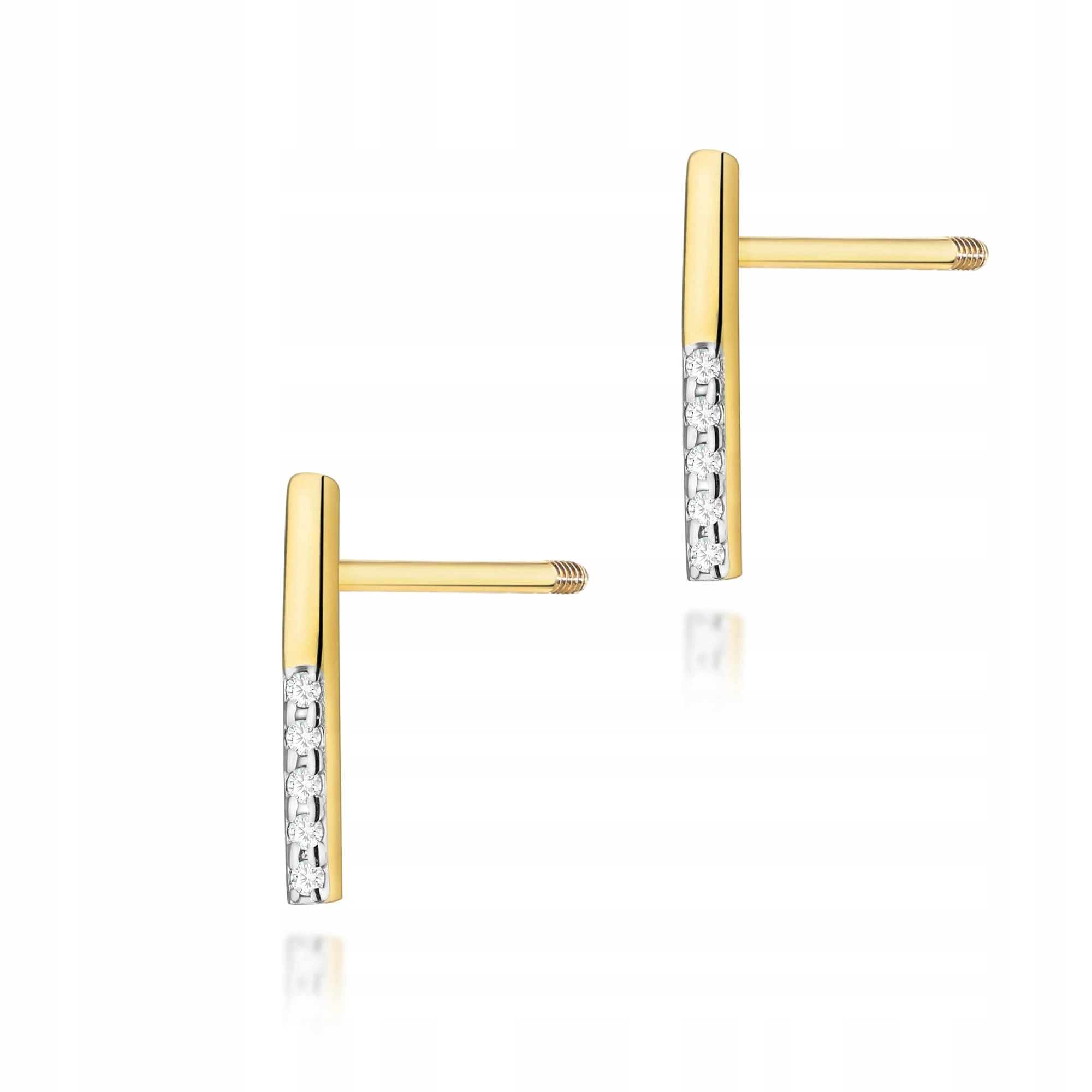 Zlaté Náušnice 585 S Brilianty Tyčinky 0,05ct Proužky Delikátní