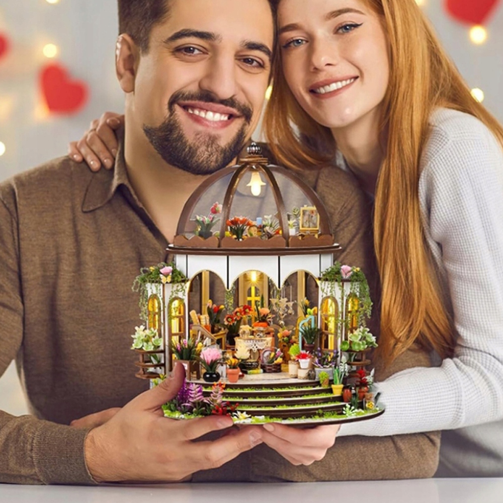 Miniatiūrinis namelis „miniatiūrų pasaulis“ DIY rinkinys su LED apšvietimu, 25,5 × 21,5 × 24,5 cm, rankdarbių mėgėjams