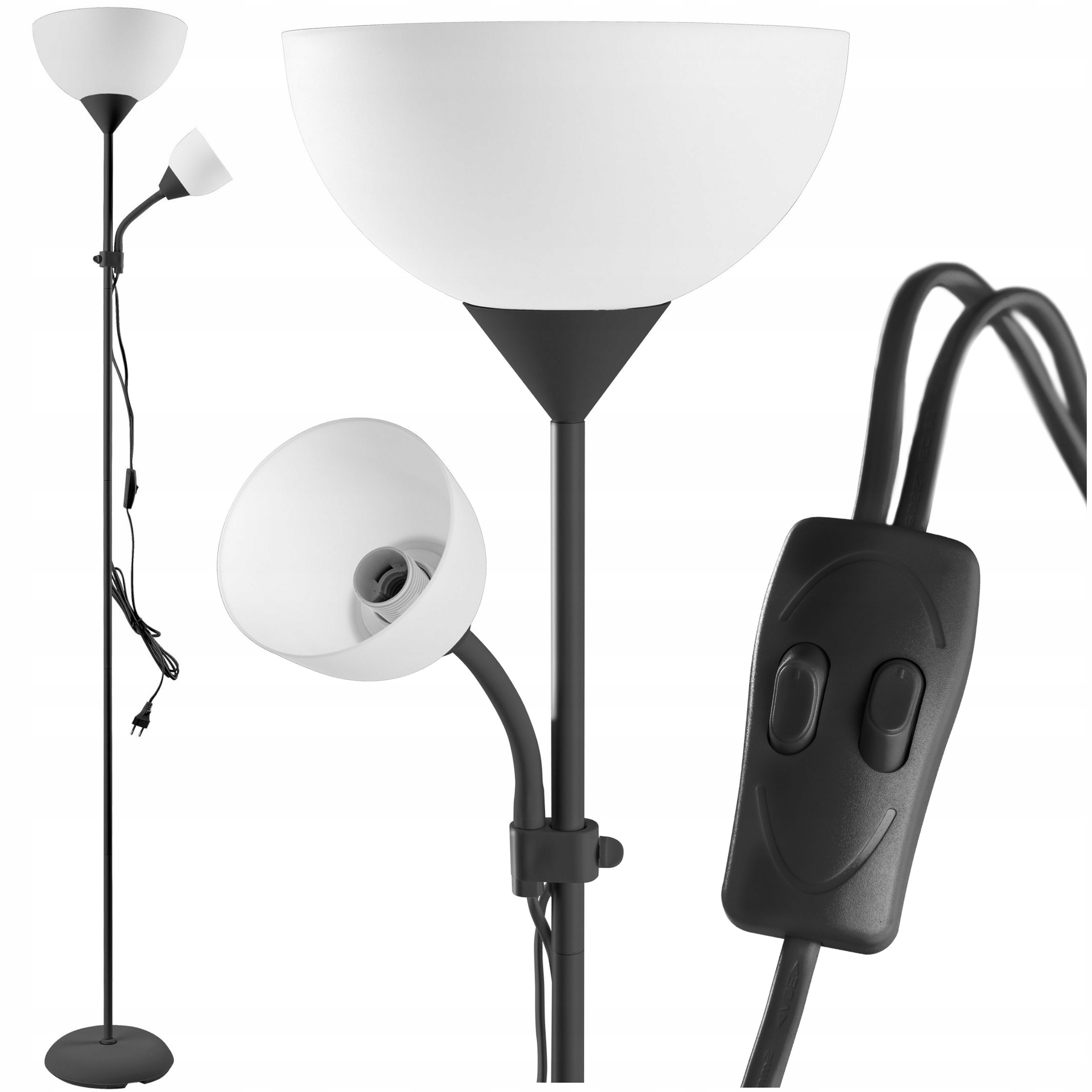 Lampa Lampka Stojąca Podłogowa Do Czytania Podwójna E27 E14 Czarna 175 cm