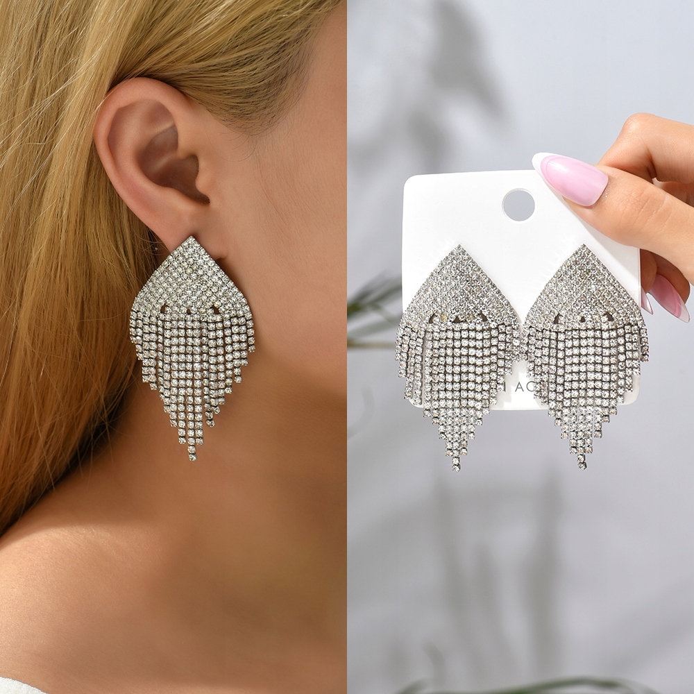 Kolczyki Sztyfty Kolor Srebrne Białe Cyrkonie Kryształki Frędzle Ślub 66mm Kod producenta KOL_3351 x1